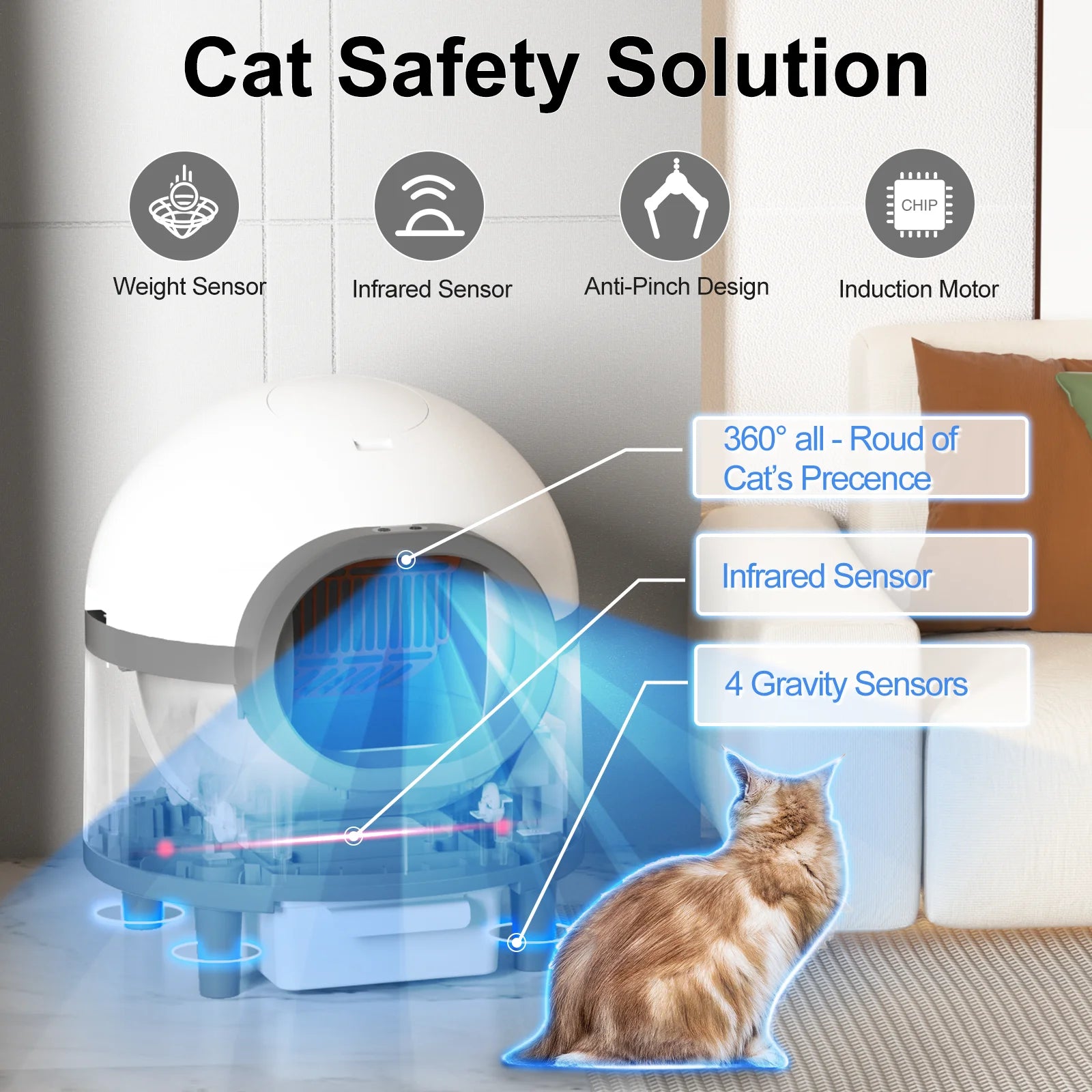 Spaceship Large Automatic Cat Litter Box with App Control