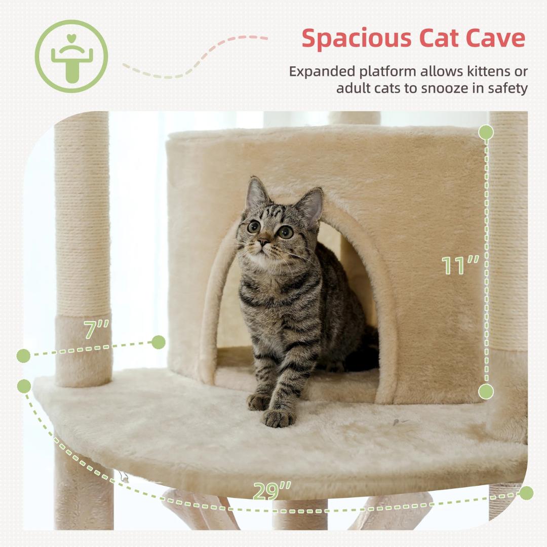 Ceiling Secured Cat Tree with Hideout House