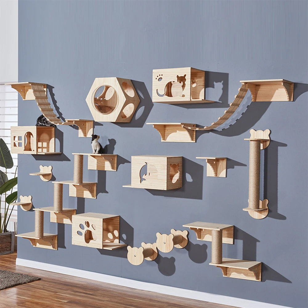 Cat Wall Furniture Climbing Shelf Wall Mounted Steps Stairway with Sisal Rope Scratching Grinding Claws Toy for Most Kitten Cats