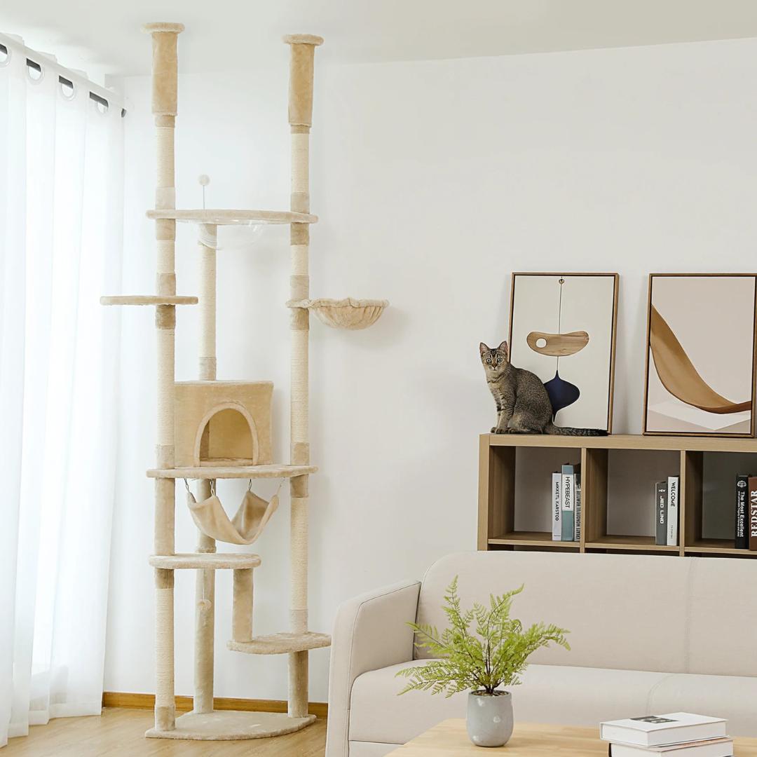 Ceiling Secured Cat Tree with Hideout House