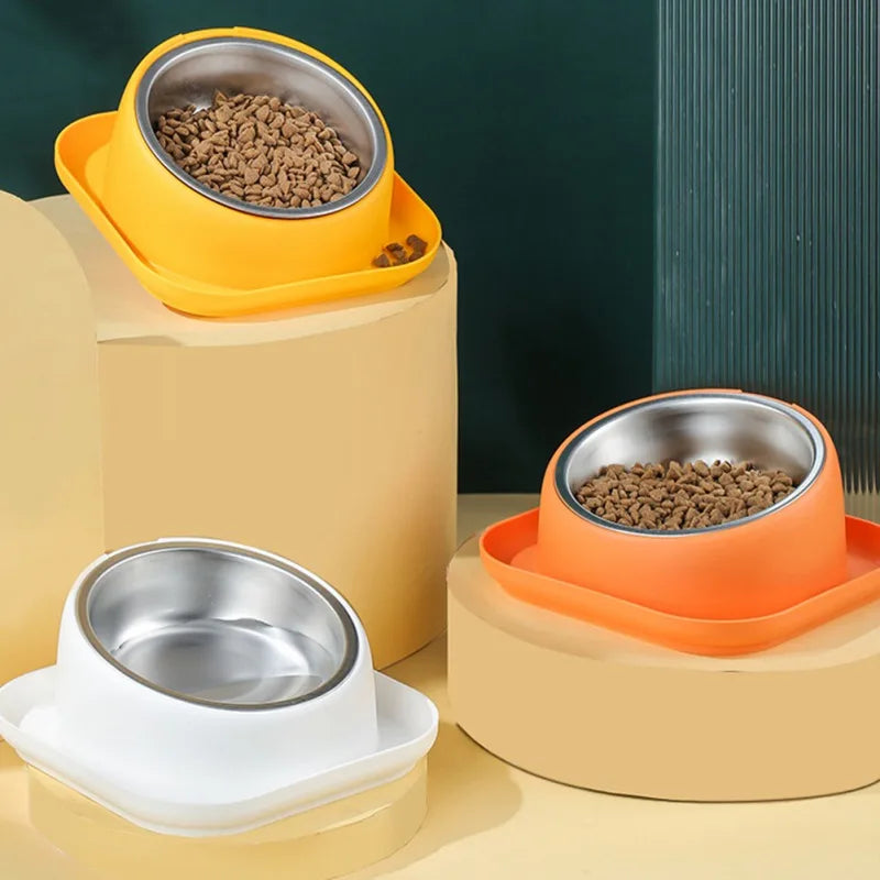 Round Tilted Cat Food Bowl with Spill Proof