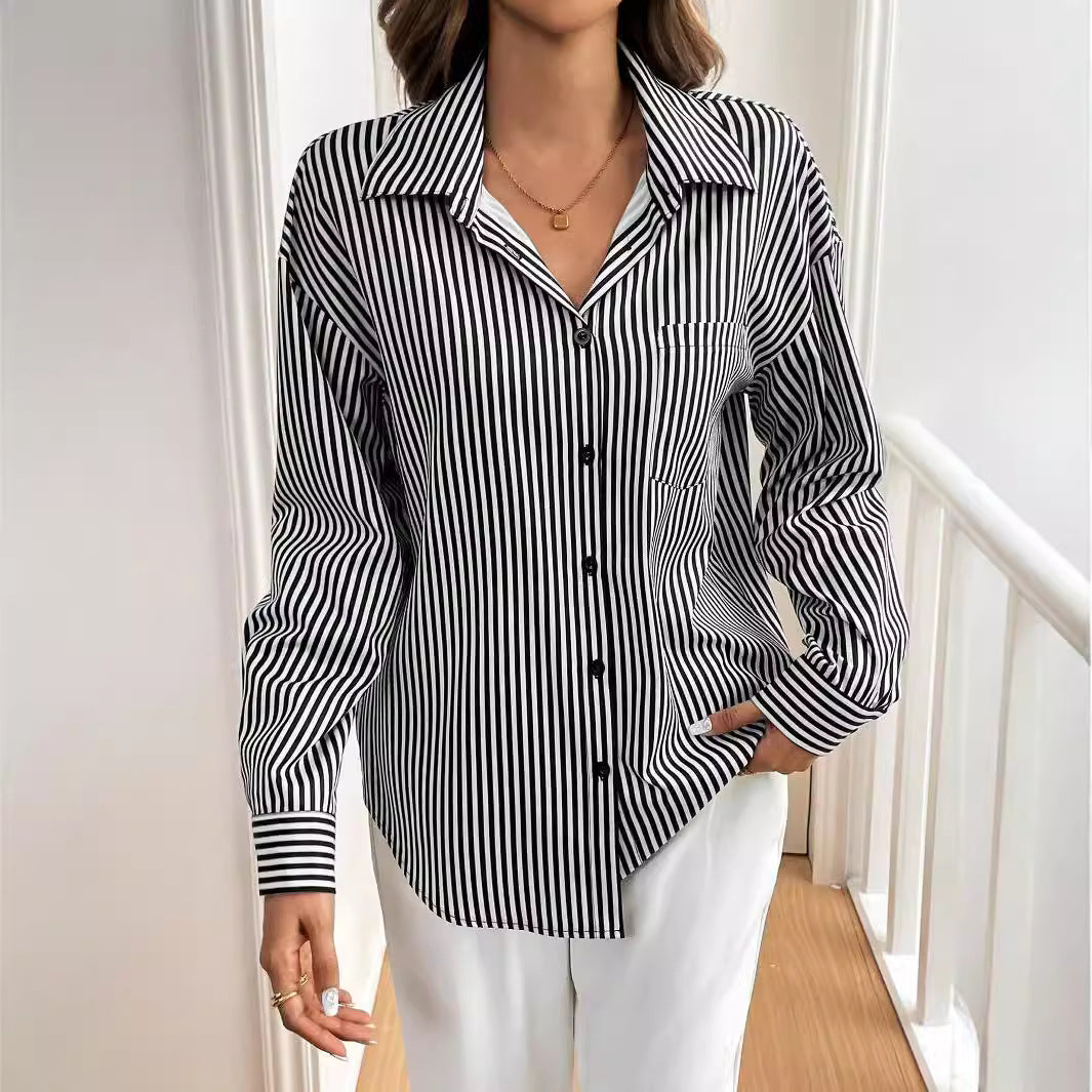 Striped Bow Detail Women Blouse Shirt Top Women Casual Knit Workwear Stripe Blouse Top Stripe Button Down Top - Cat Mom Paradise