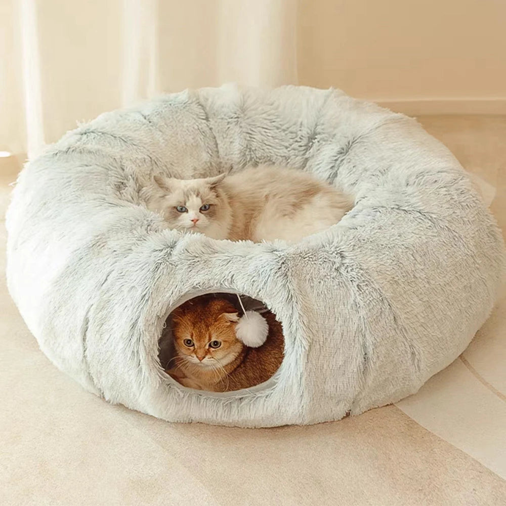 Furry Mini Donut Tunnel House for Cats