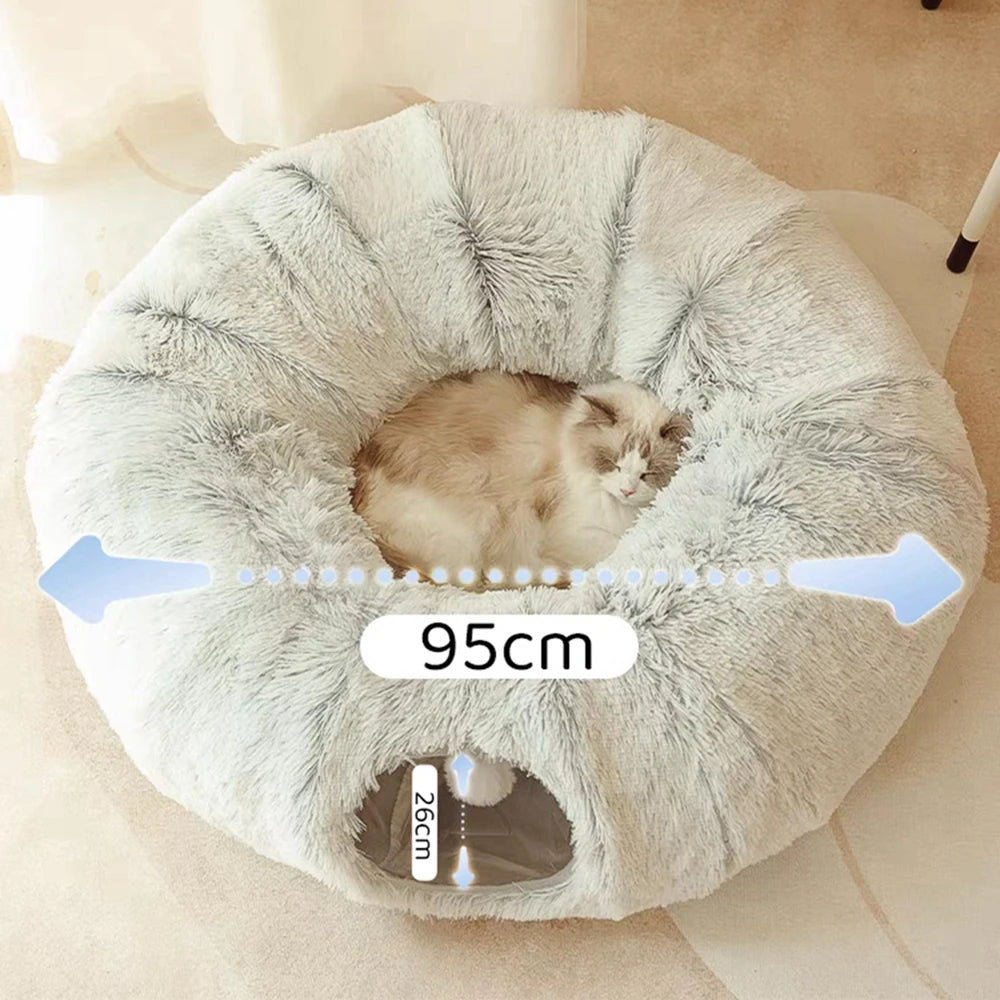 Furry Mini Donut Tunnel House for Cats