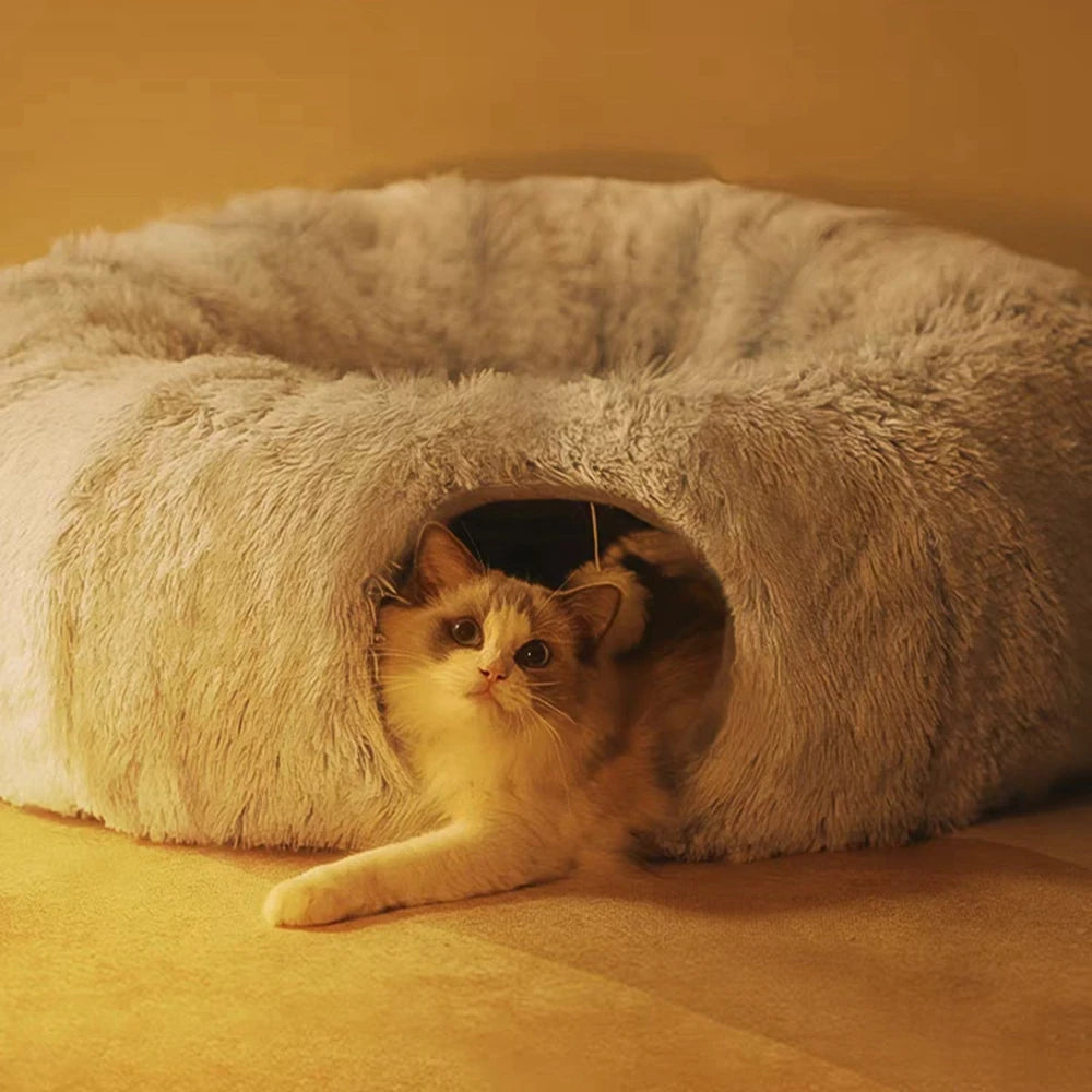 Furry Mini Donut Tunnel House for Cats