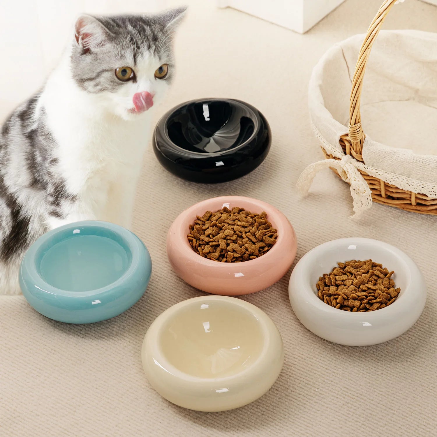 Round Ceramic Food Bowl for Cats