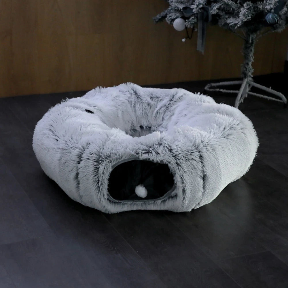 Furry Mini Donut Tunnel House for Cats